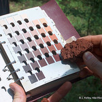 Munsell color book being used to determine the hue, value and chroma of a soil.