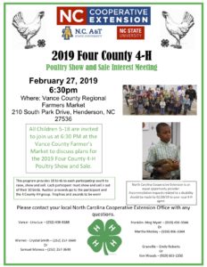 Cover photo for 2019 Four County 4-H Poultry Show & Sale Interest Meeting
