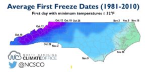 Map of Freeze Dates for NCSU