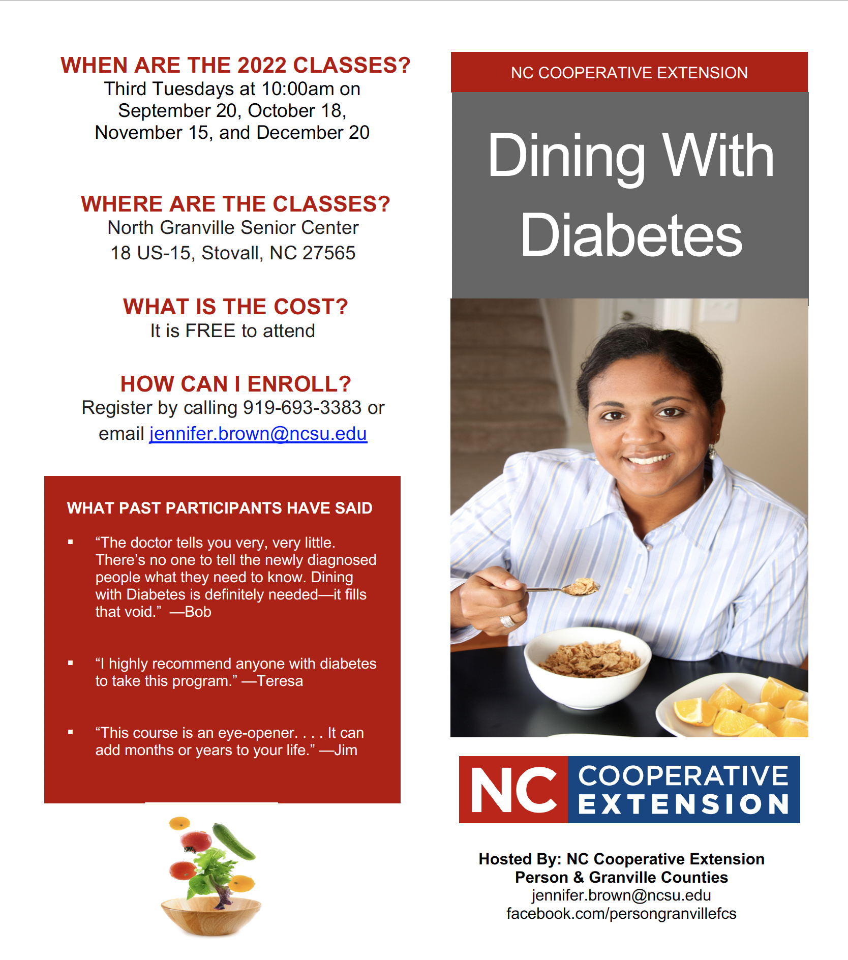 Dining with Diabetes Flyer.