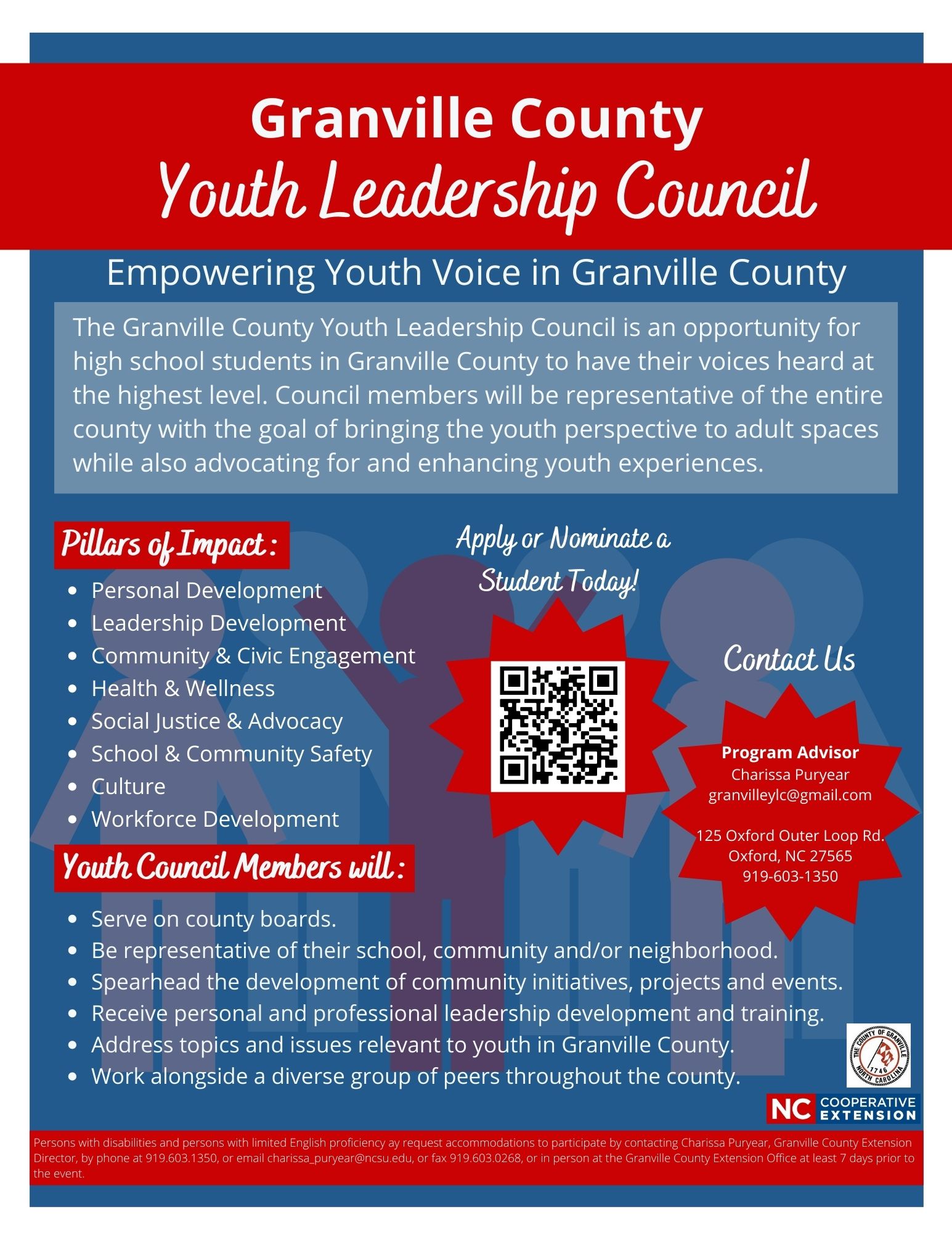 Granville County Youth Leadership Council flyer.