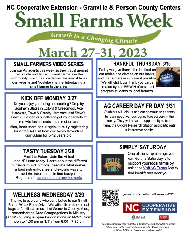 Granville Small Farms Week Schedule 2023