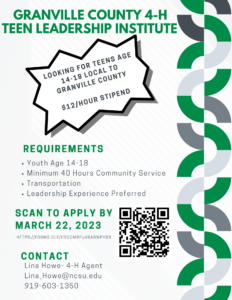 Cover photo for Now Open – 2023 Granville County 4-H Teen Internship Application
