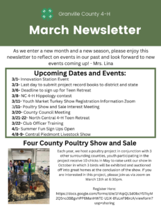 Cover photo for Granville County 4-H March 2025 Newsletter